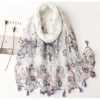 Šála Bavlněný šátek/šála s květy 90x180 cm, WHITE ORCHID