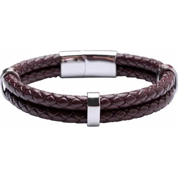 Drahý kámen Pánský hnědý kožený dvojitý náramek obvod cca 21 cm