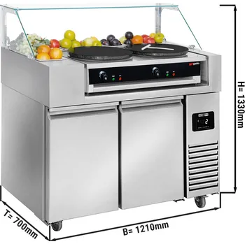 Servírovací stolek G.Gastro Přípravný stůl - 1,21 x 0,7 m - se 2 dveřmi - vč. palačinkovače s 2 plotýnkami