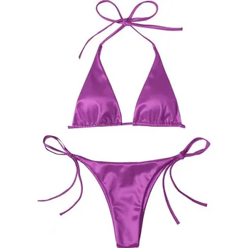 Dámské plavky Dámské plavky dvojdílné saténové "T-string" Barva: Fialová, Velikost: S