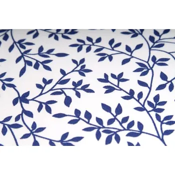 Plátno bavlněné, modré větvičky na bílé, metráž, látky