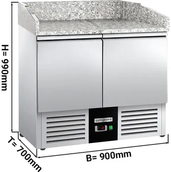 Lednice G.Gastro Saladette / Chladicí stůl na pizzu PREMIUM - 0,9 x 0,7 m - se 2 dveřmi & žulovou deskou