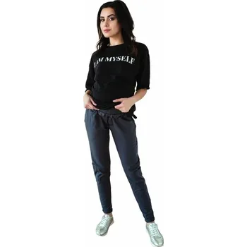 Be MaaMaa Těhotenské tepláky/kalhoty slim - grafit, Velikosti těh. moda L (40)