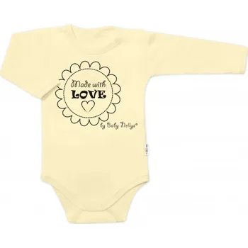 Body dlouhý rukáv Made with love, Baby Nellys, žluté, Velikost koj. oblečení 68 (3-6m)