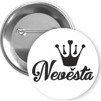 ON-DESIGN Placka s motivem Nevěsta Barva: bílá, Barva potisku: černá, Typ buttonu: špendlík