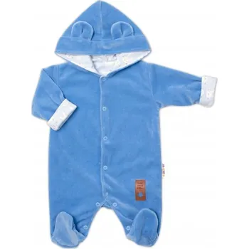 Semiškový, velurový overal s kapucí Baby Nellys New Bunny, modrý, Velikost koj. oblečení 80 (9-12m)
