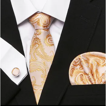 Kravata Amparo Miranda® Dárková sada kravata, kapesníček a manžetové knoflíčky AM202, Barva zlatá