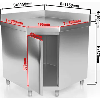 Lednice G.Gastro Nerezová rohová - pracovní skříň - s křídlovými dveřmi & obkladovým panelem
