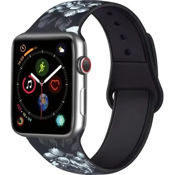 Řemínek na hodinky AW Apple Watch řemínek - Černobílá květina Šířka uchycení řemínku: 44/45/46/49mm, Délka řemínku: Dámský - S/M (13 - 19cm) IR-AWCBK03