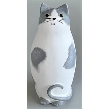 KERAMICKÁ BÍLOŠEDÁ KOČKA ROZÁRKA 22 CM (Keramická dekorace s kočkou, kočky)
