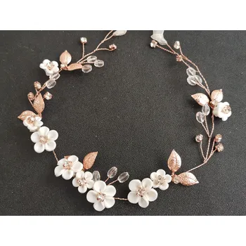 Čelenka B-TOP Slavnostní květinová čelenka do vlasů - zlatá/ růžová