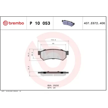 Brzdová destička Sada brzdových destiček, kotoučová brzda BREMBO P 10 053