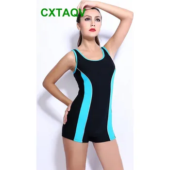 Dámské plavky Dámské plavky jednodílné s nohavičkou Barevná varianta: Černá se světle modrou, Velikost: XXL