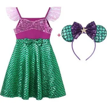 Karnevalový kostým Dívčí letní šaty/kostým s čelenkou, princezny Disney Varianta: Ariel, malá mořská víla, Velikost: 120 (5 let)