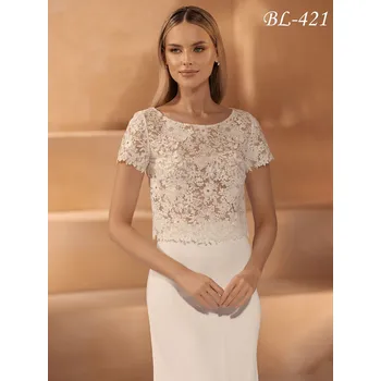 Bolerko Třpytivý svatební top z květinové krajky - ivory: BL-421 Vybraná velikost: S