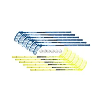 Florbalová hůl Unihoc Basic GAMER 12 sticks + 6 balls Florbalová sada modrá / žlutá, Oboustranná, 87cm (=97cm), (9 - 12 let)