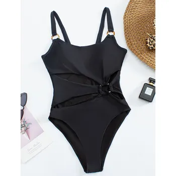 Dámské plavky Dámské plavky jednodílné s průhlednými pruhy a kroužky Barva: Černá, Velikost: L