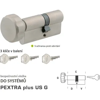 Stavebniny DK - PEXTRA plus US G - s knoflíkem D 45 + V 90 mm, knoflík na kratší straně NP - Nikl perla
