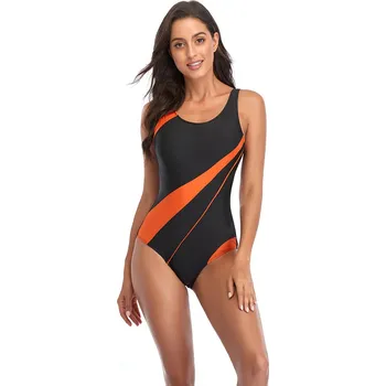 Dámské plavky Dámské klasické jednodílné plavky s barevným pruhem Barevná varianta: Černo oranžová, Velikost: L