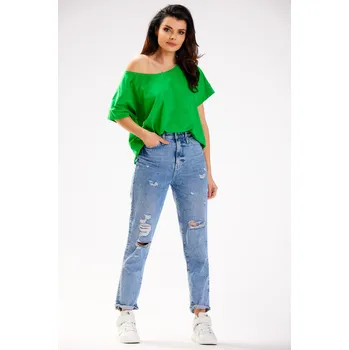 Dámská halenka Volné tričko s hlubokým výstřihem M254 Barva: Zelená, Velikost: ONE SIZE