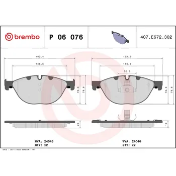 Auto-moto Sada brzdových destiček, kotoučová brzda BREMBO P 06 076