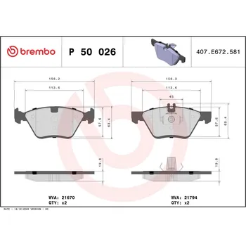 Brzdová destička Sada brzdových destiček, kotoučová brzda BREMBO P 50 026
