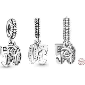 Přívěsek Charm Sterlingové stříbro 925 50 let lásky, 2v1 přívěsek na náramek výročí