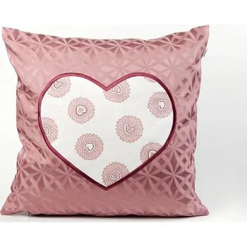 Dekorativní polštářek HEDVA ČESKÝ BROKÁT Povlak na polštář Odaska 40x40 SRDCE/průniky starorůžová