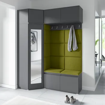 Předsíňová stěna Eka Předsíňová stěna s čalouněnými panely Trinity 38 - Grafit / Olivová 2312