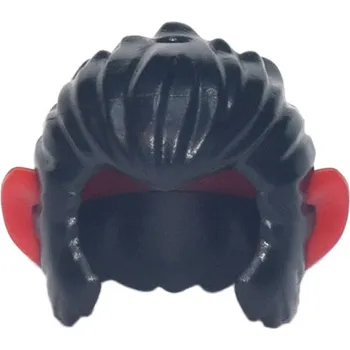 Hračka 53094pb03 Black Minifigure, Hair and Sideburns, Swept Back with Molded Red Ears (Černá minifigurka, vlasy a licousy přehozené dozadu s tvarovanýma červenýma ušima)