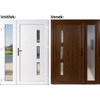 Vchodové dveře Dvoukřídlé vchodové dveře plastové Soft Julie+Sklo Nisip, Zlatý dub/bílá, 130x200 cm, pravé