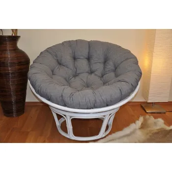Papasan Axin Trading1 Ratanový papasan 115 cm bílý - polstr šedý melír