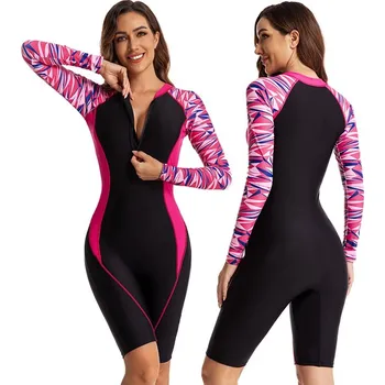 Dámské plavky Dámské plavky jednodílné sportovní s dlouhým rukávem a nohavicemi ke kolenům růžová XXL