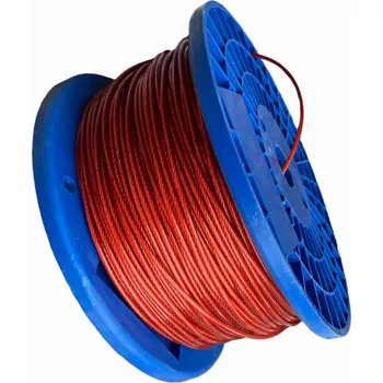 Horolezectví Lano 2 / 3 mm potažené červeným PVC, pozinkováno, (6x7 + FC), DIN 3055