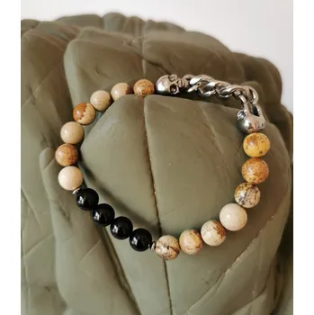 Náramek Handmade Minerální náramek Picasso Jasper s lebkou