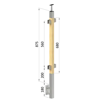 Zábradlí KOVIAN, s.r.o. dřevěný sloup, boční kotvení, výplň: sklo, průchozí, vrch pevný (40x40mm), materiál: buk, broušený povrch bez nátěru