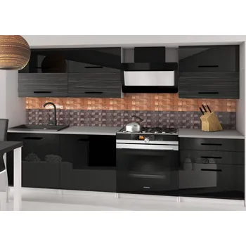 Kuchyňská linka Kuchyňská linka Belini 180 cm černý lesk / královský eben s pracovní deskou Primera2 INF PRIMERA2/2/WT/BHKB/0/B1