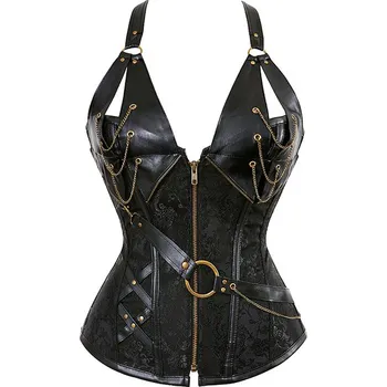 Korzet Černý korzet v "Gotic" stylu - brokátový Varianta: černá s řetízky 5, Velikost: 6XL