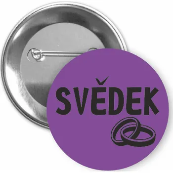 ON-DESIGN Placka s motivem Svědek Barva: fialová, Barva potisku: černá, Typ buttonu: špendlík