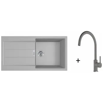 Granitový dřez Franke SET T125 - S2D 611-100 Šedá + FC 6018 LINA Bez sprchy Fragranit Šedý kámen + ZÁRUKA 5 LET ZDARMA