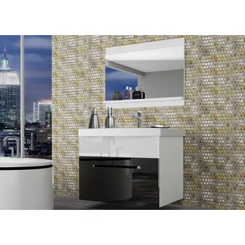 Koupelnový nábytek Koupelnový nábytek Belini černý lesk / bílý lesk + umyvadlo + zrcadlo ROD P 1/0/W/BW/0/ZW