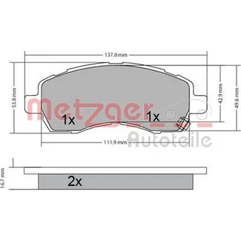 Brzdová destička Sada brzdových destiček, kotoučová brzda METZGER 1170607