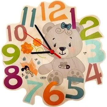 Hodiny Dřevěné dětské nástěnné hodiny MEDVÍDEK nature - HESS