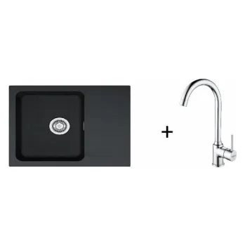 Granitový dřez Franke SET T94 - Orion OID 611-62 Tectonite Černá + FP 9000 Bez sprchy Chrom + ZÁRUKA 5 LET ZDARMA