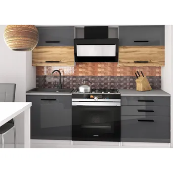 Kuchyňská linka Kuchyňská linka Belini 120 cm šedý lesk / dub wotan s pracovní deskou Eleganta2 INF ELEGANTA2/2/WT/SDWS/0/B1