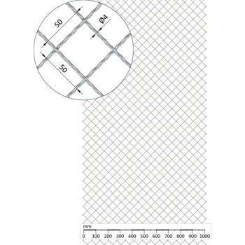 Pletivo žebérkové pletivo - vzor Diamant, POZINK - síto, výplet žebírkový, oko 50 x 50 mm, průměr pletiva 4 mm, rozměr 1000 x 2000 mm, materiál pozinkovaná ocel