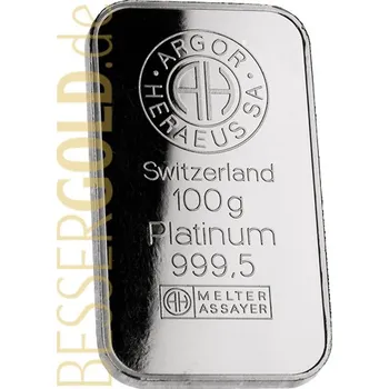 Platinový slitek 100g ARGOR-HERAEUS / HERAEUS / DEGUSSA/ VALCAMBI (Švýcarsko/Německo/Belgie)