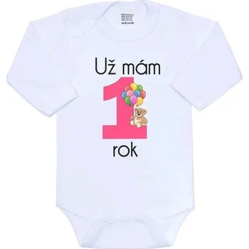 Kojenecký body New Baby Body dlouhý rukáv s vtipným textem NEW BABY, Už mám 1 rok, modrá/růžová/zelená Barva: růžová, Velikost: 86 (12-18m)