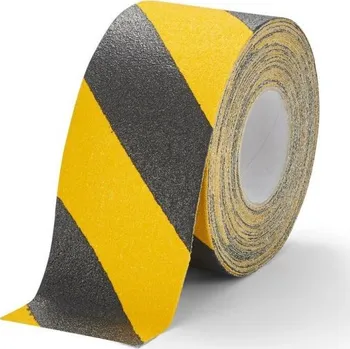 Výstražná páska Černo-žlutá korundová protiskluzová páska pro nerovné povrchy FLOMA Conformable Hazard - 18,3 x 10 cm tloušťka 1,1 mm