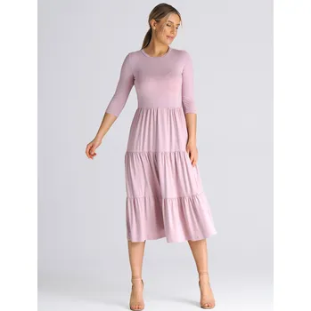 Dámská móda Světle růžové midi šaty s volány M943 pink Velikost: XL